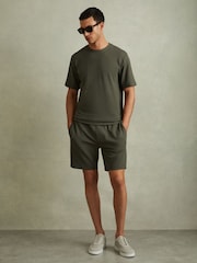 Reiss Green Smoke Wick Textured Crew-Neck T-Shirt - Image 3 of 6