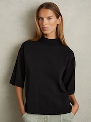 Reiss Black Amaya Oversized Rib-Neck T-Shirt - Image 1 of 5