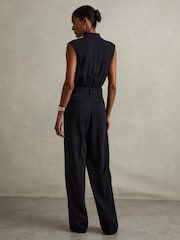 Reiss Navy Sara Tux Pleated Jumpsuit - Image 4 of 6