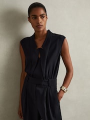 Reiss Navy Sara Tux Pleated Jumpsuit - Image 5 of 6