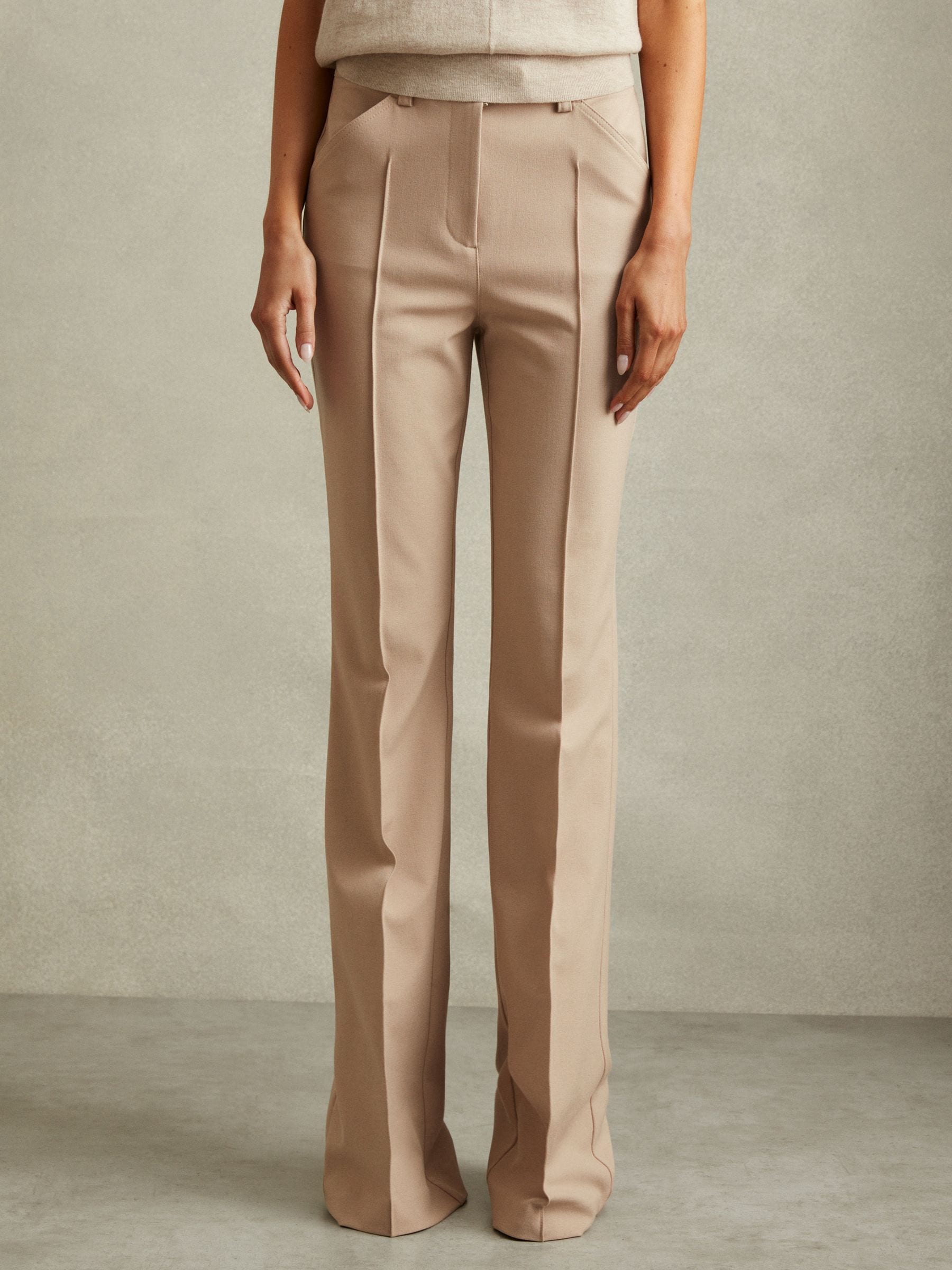 Reiss Neutral Petite High Rise Flared Trousers