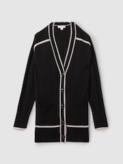 Reiss Black/White Maisie Striped Trim V-Neck Jumper - Image 2 of 5
