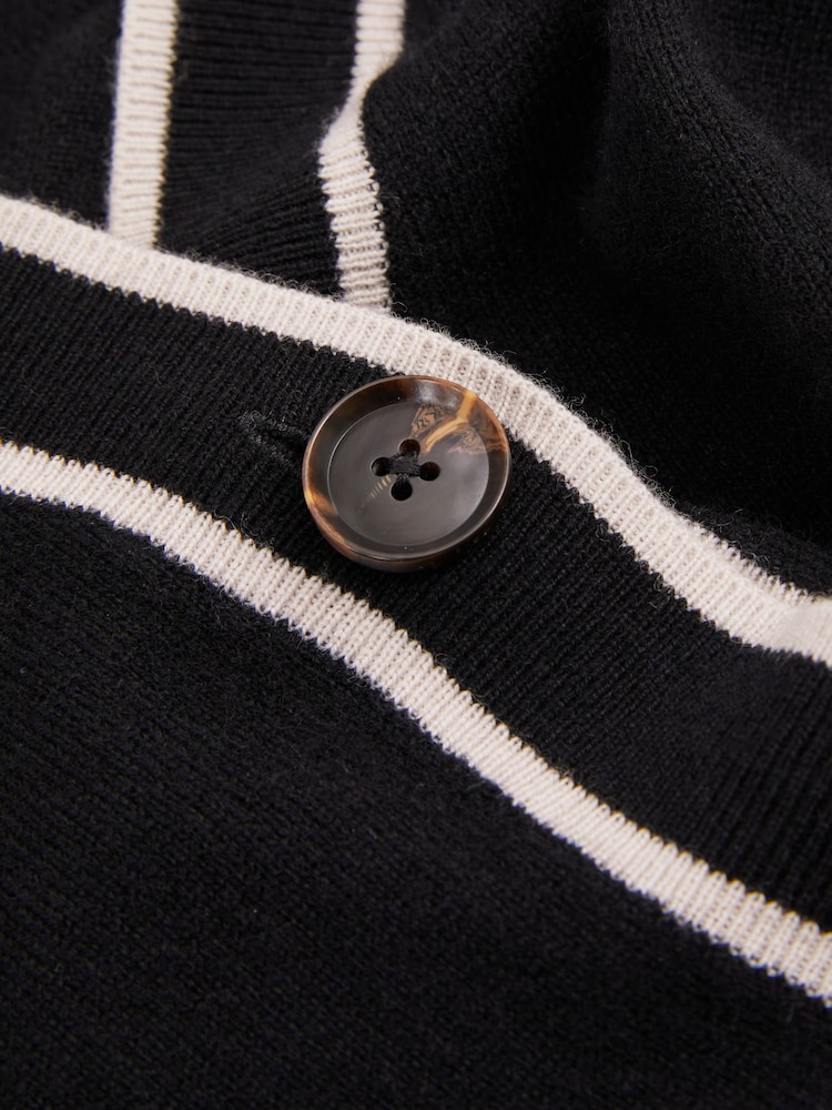 Reiss Black/White Maisie Striped Trim V-Neck Jumper - Image 5 of 5