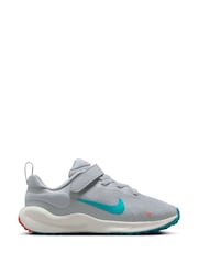 Nike Wolf Grey Blue Red Junior Revolution 7 Trainers - Image 1 of 10