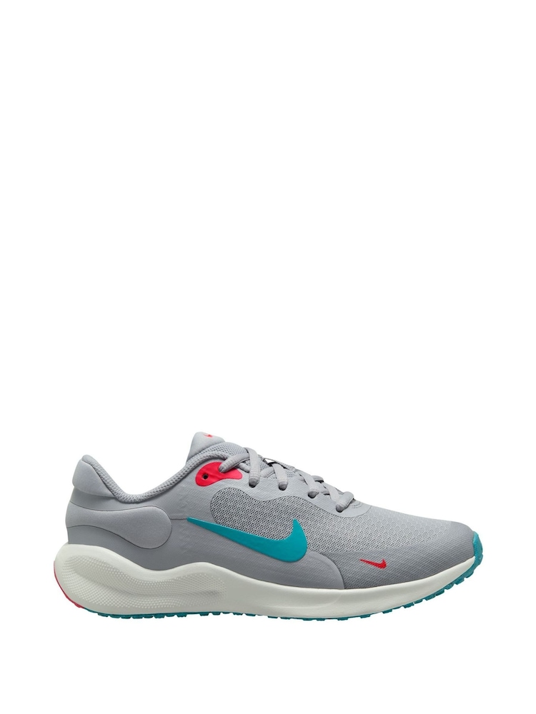 Nike Wolf Grey Blue Red Youth Revolution 7 Trainers - Image 1 of 4