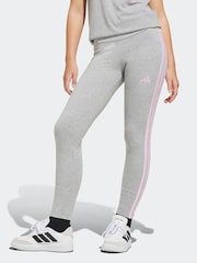 adidas Grey 3 Stripe Essentials Leggings - Image 1 of 6
