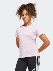 adidas Pink 3 Stripe Essentials 100% Cotton T-Shirt - Image 1 of 6