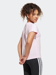 adidas Pink 3 Stripe Essentials 100% Cotton T-Shirt - Image 2 of 6