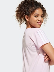 adidas Pink 3 Stripe Essentials 100% Cotton T-Shirt - Image 4 of 6