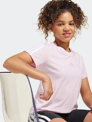 adidas Pink 3 Stripe Essentials 100% Cotton T-Shirt - Image 5 of 6