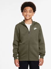 Nike Medium Olive Green Club Fleece Zip Through Hoodie - Image 1 of 3