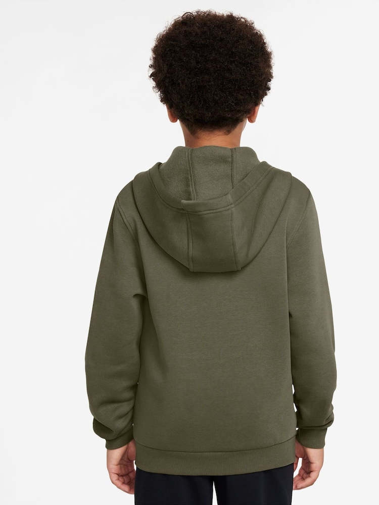 Nike Medium Olive Green Club Fleece Zip Through Hoodie - Image 2 of 3