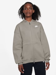 Nike College Grey College Grey Oversized Club Fleece Zip Up Hoodie - Image 1 of 3