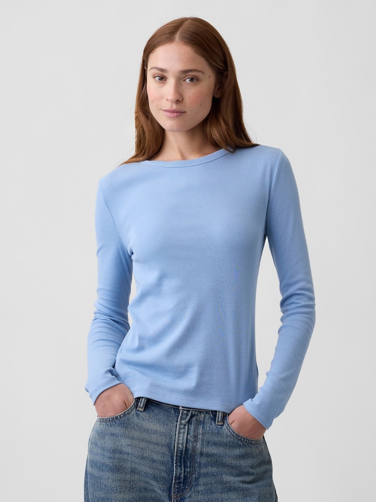 Azul - Gap Modern Ribbed Long Sleeve T-Shirt - Imagen 1 de 5