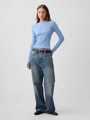 Azul - Gap Modern Ribbed Long Sleeve T-Shirt - Imagen 3 de 5