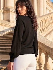 Roman Black Square Neck Pearl Knit Blouse - Image 2 of 4