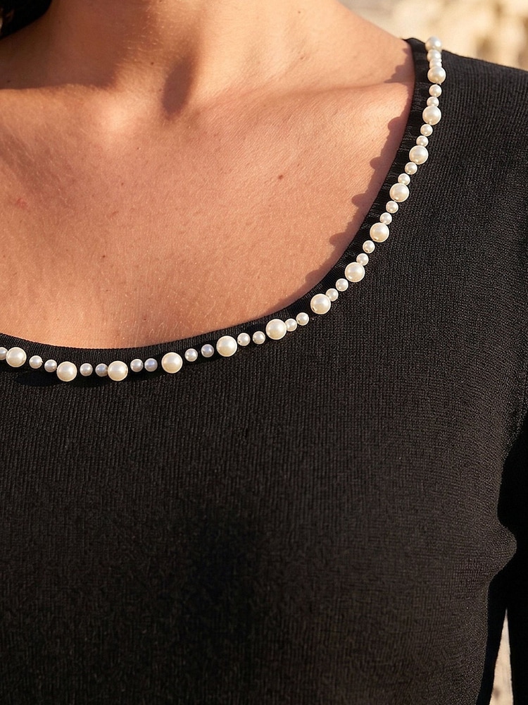 Roman Black Square Neck Pearl Knit Blouse - Image 4 of 4