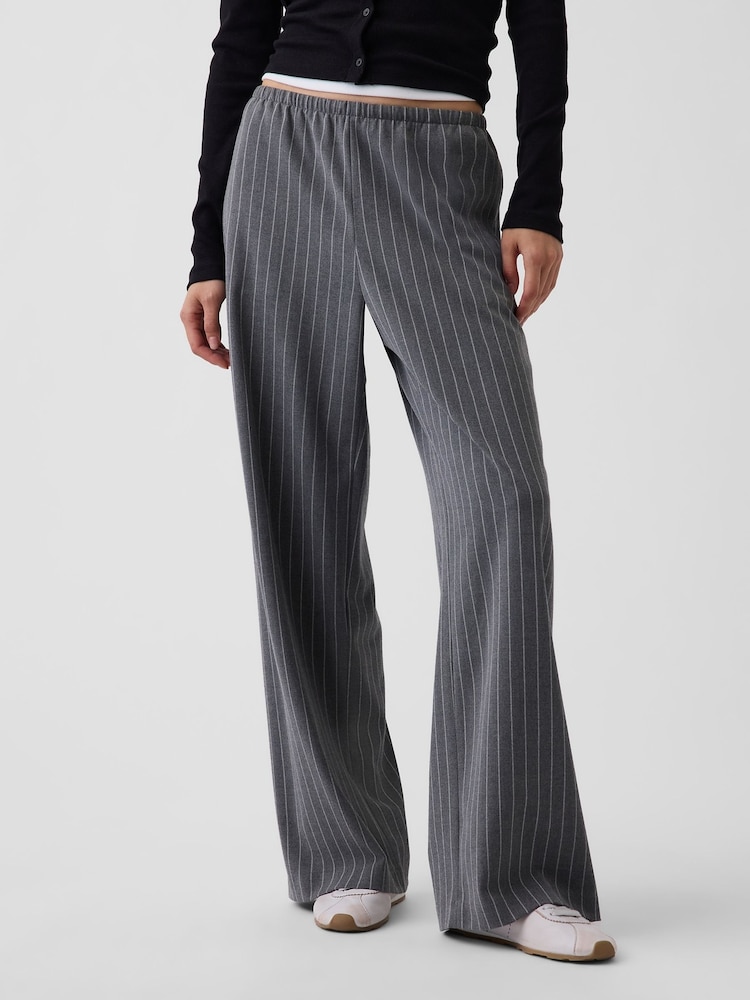 Gap Grey Stripe Brushed Twill Easy Wide-Leg Trousers - Image 1 of 5