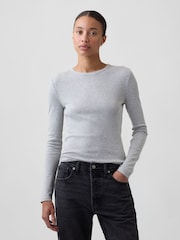 Gris - Gap Modern Ribbed Long Sleeve T-Shirt - Imagen 1 de 5