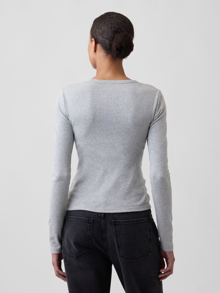 Gris - Gap Modern Ribbed Long Sleeve T-Shirt - Imagen 2 de 5