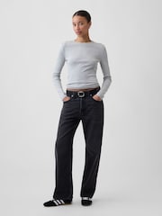 Gris - Gap Modern Ribbed Long Sleeve T-Shirt - Imagen 3 de 5