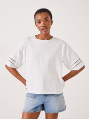 Hush White Lucie Lace Detail 100% Cotton T-Shirt - Image 1 of 5
