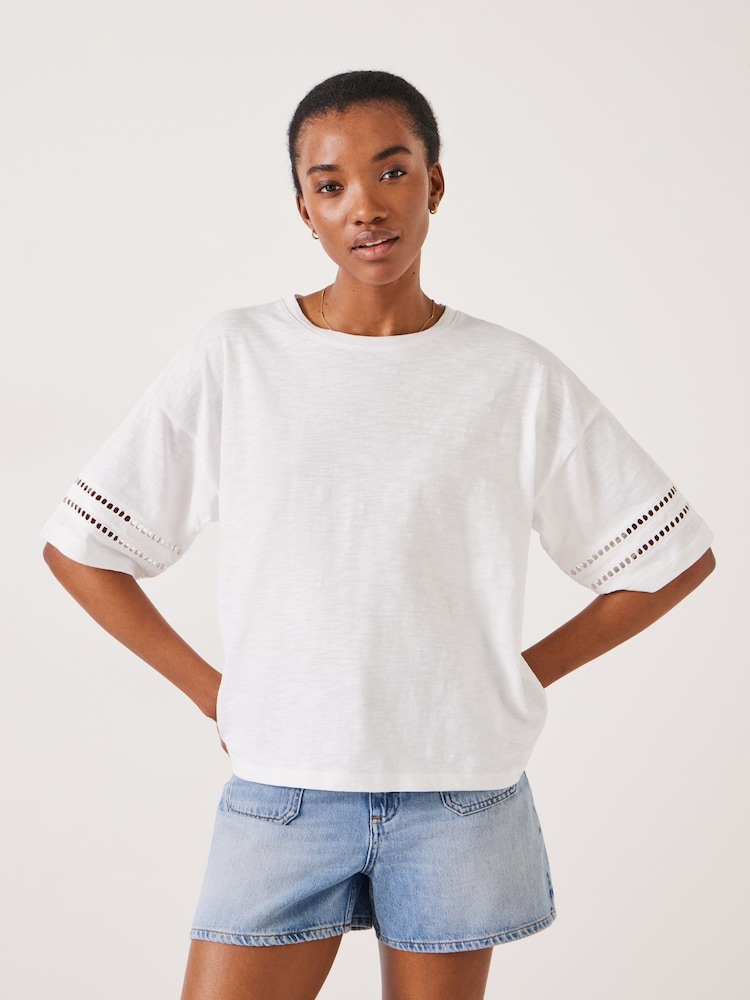 Hush White Lucie Lace Detail 100% Cotton T-Shirt - Image 1 of 5 Hush White Lucie Lace Detail 100% Cotton T-Shirt - Image 1 of 5