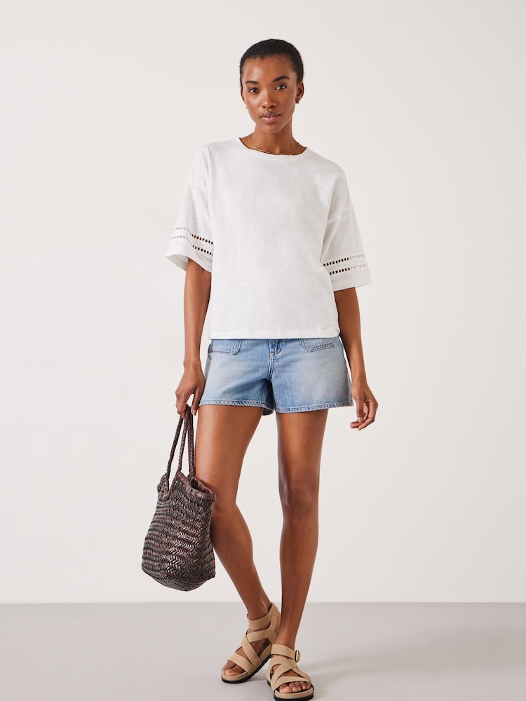 Hush White Lucie Lace Detail 100% Cotton T-Shirt - Image 2 of 5