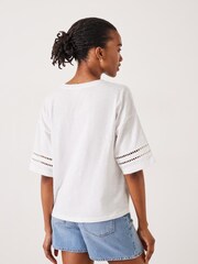 Hush White Lucie Lace Detail 100% Cotton T-Shirt - Image 3 of 5