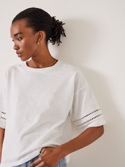 Hush White Lucie Lace Detail 100% Cotton T-Shirt - Image 4 of 5