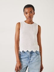 Hush White Adelina Crochet Scallop Edge Knitted 100% Cotton Tank - Image 1 of 5