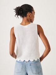 Hush White Adelina Crochet Scallop Edge Knitted 100% Cotton Tank - Image 2 of 5