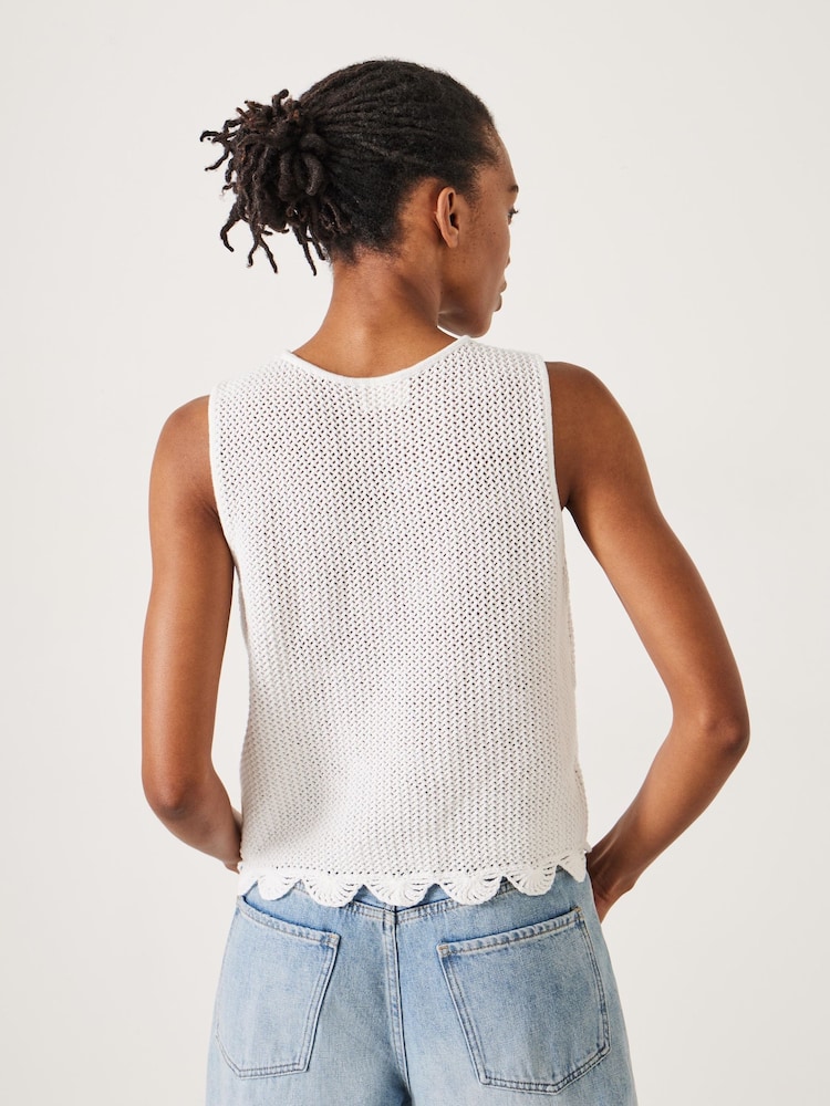 Hush White Adelina Crochet Scallop Edge Knitted 100% Cotton Tank - Image 2 of 5