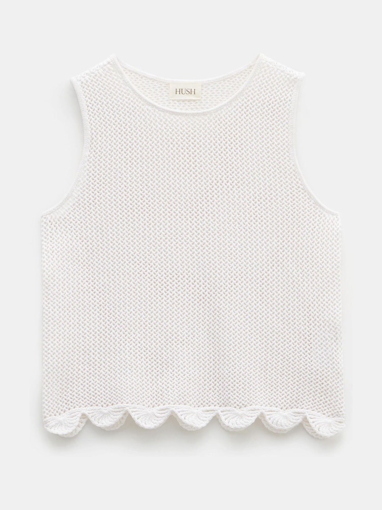 Hush White Adelina Crochet Scallop Edge Knitted 100% Cotton Tank - Image 5 of 5