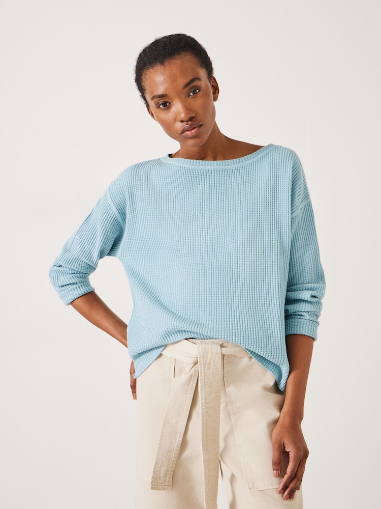 Hush Blue Faye Textured Waffle 100% Cotton Top - Image 1 of 5