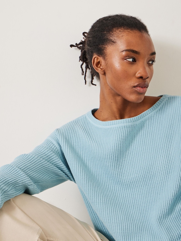 Hush Blue Faye Textured Waffle 100% Cotton Top - Image 2 of 5