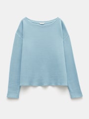 Hush Blue Faye Textured Waffle 100% Cotton Top - Image 5 of 5