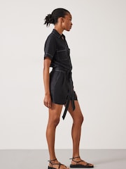 Hush Black Linen Blend Fran Contrast Stitch Playsuit - Image 4 of 5