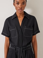 Hush Black Linen Blend Fran Contrast Stitch Playsuit - Image 5 of 5