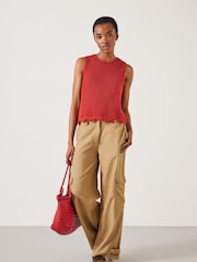 Hush Red Adelina Crochet Scallop Edge Knitted 100% Cotton Tank - Image 1 of 5