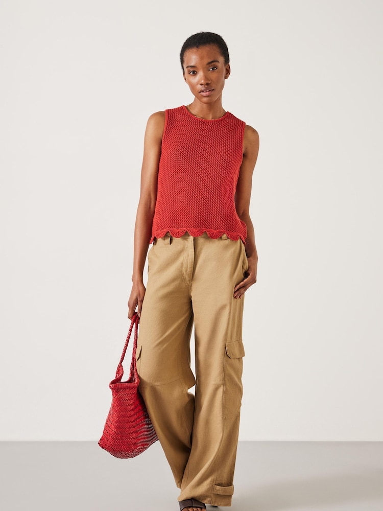 Hush Red Adelina Crochet Scallop Edge Knitted 100% Cotton Tank - Image 1 of 5