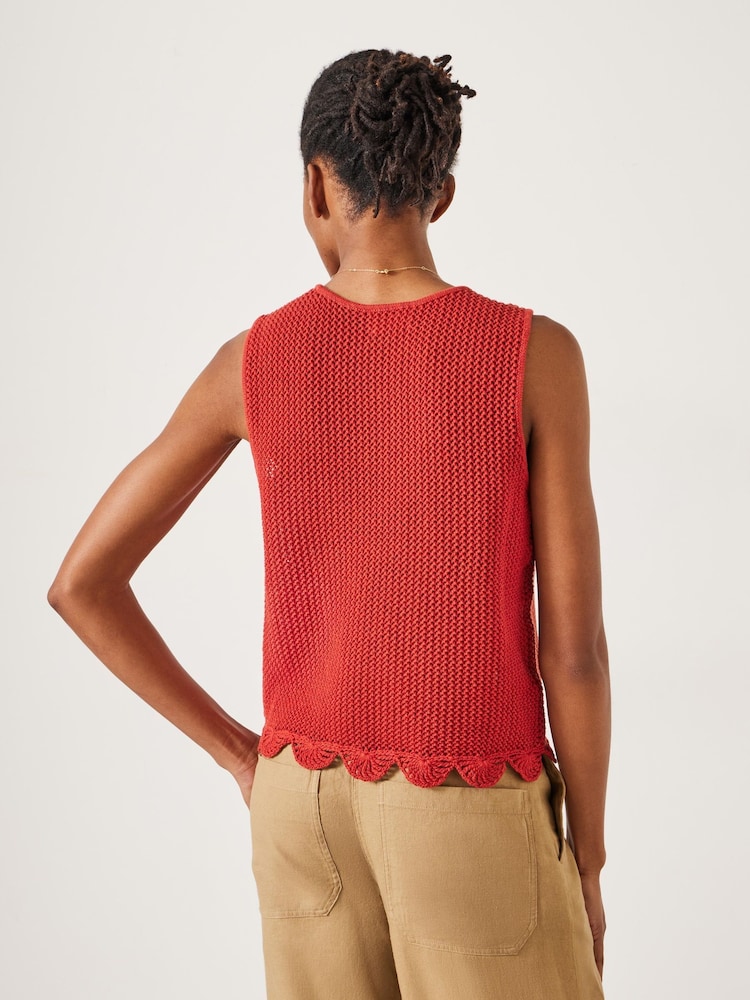 Hush Red Adelina Crochet Scallop Edge Knitted 100% Cotton Tank - Image 2 of 5