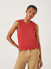 Hush Red Adelina Crochet Scallop Edge Knitted 100% Cotton Tank - Image 3 of 5