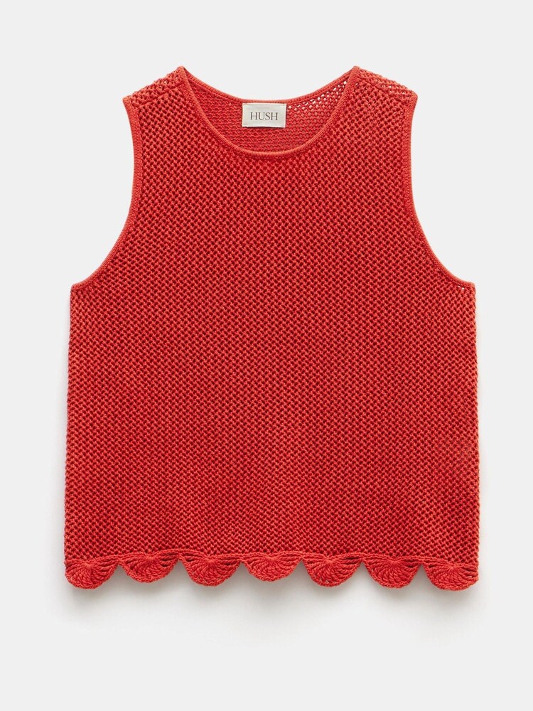 Hush Red Adelina Crochet Scallop Edge Knitted 100% Cotton Tank - Image 5 of 5 Hush Red Adelina Crochet Scallop Edge Knitted 100% Cotton Tank - Image 5 of 5