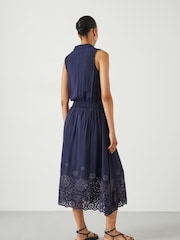 Hush Blue Sleeveless Broderie Kensington 100% Cotton Midi Dress - Image 2 of 5