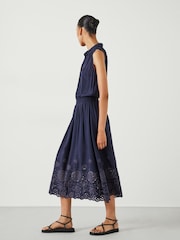 Hush Blue Sleeveless Broderie Kensington 100% Cotton Midi Dress - Image 3 of 5