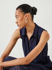 Hush Blue Sleeveless Broderie Kensington 100% Cotton Midi Dress - Image 4 of 5