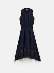 Hush Blue Sleeveless Broderie Kensington 100% Cotton Midi Dress - Image 5 of 5