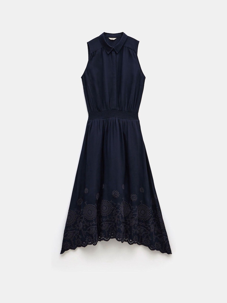 Hush Blue Sleeveless Broderie Kensington 100% Cotton Midi Dress - Image 5 of 5