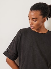 Hush Black Lucie Lace Detail 100% Cotton T-Shirt - Image 4 of 5